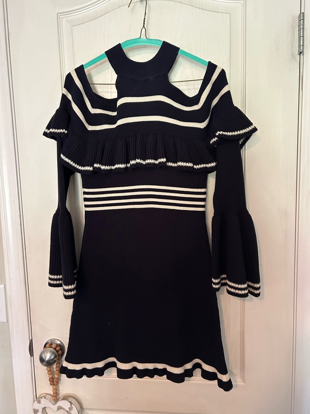 Self Portrait Striped Frill Knit Dress